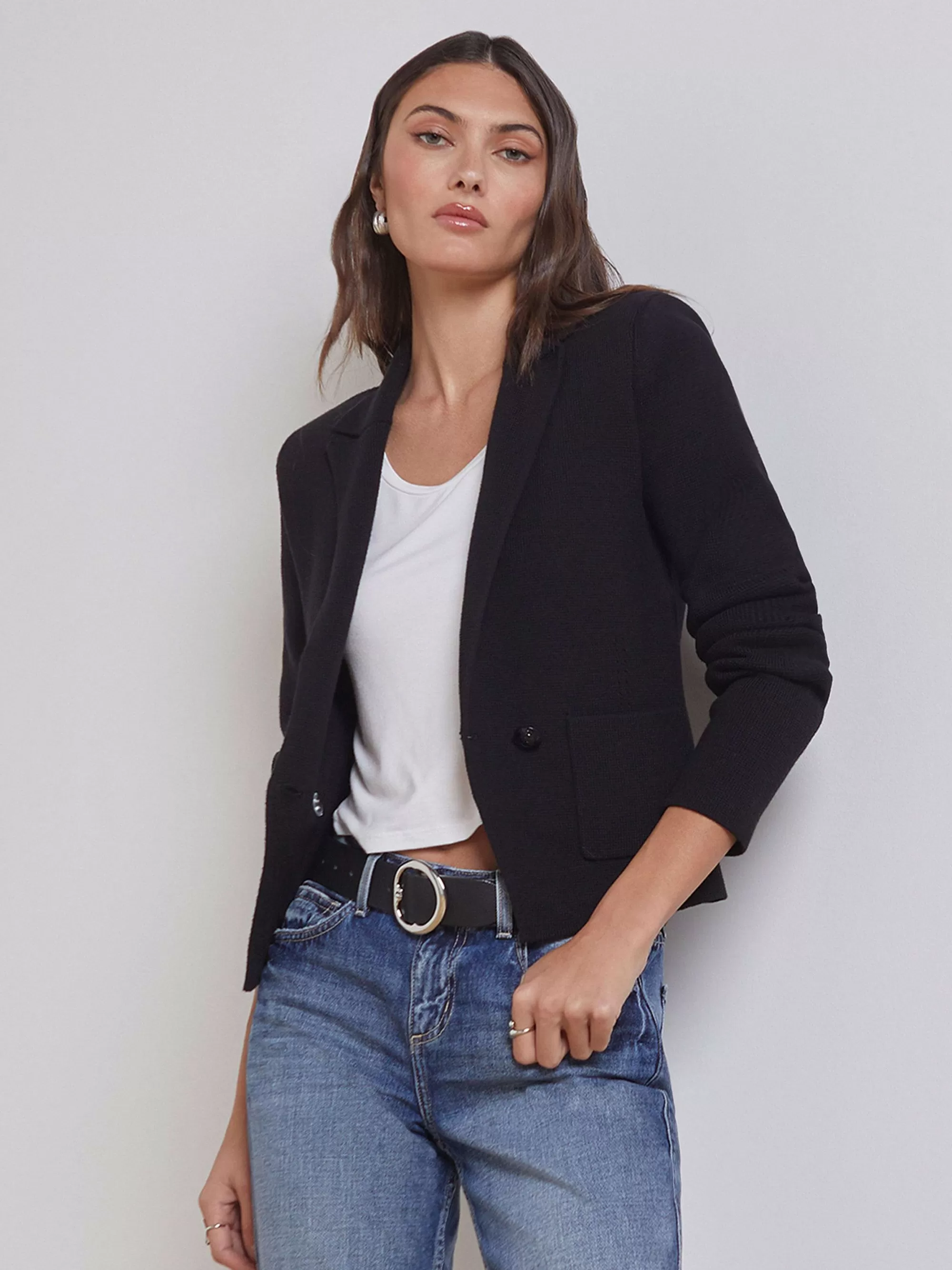 L'AGENCE Sofia Gebreide Blazer Zwart Flash Sale