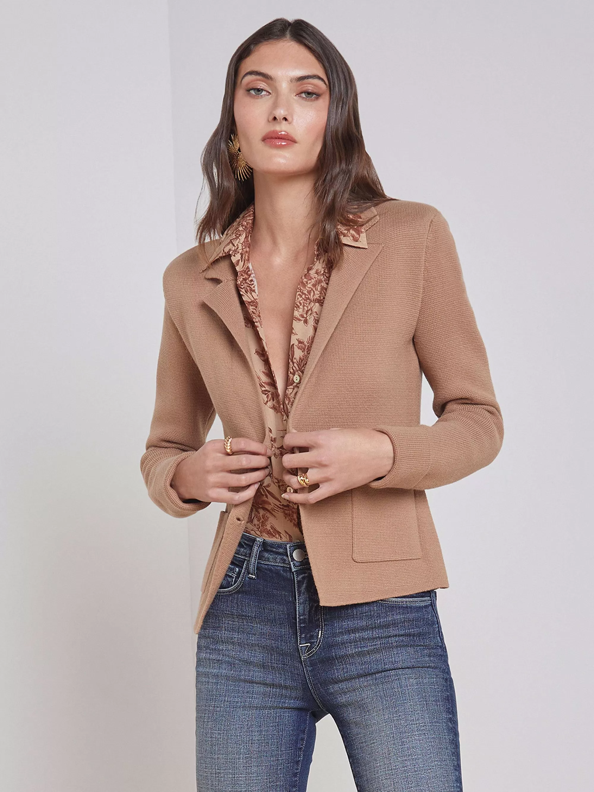 L'AGENCE Sofia Gebreide Blazer Gember Koekje Clearance