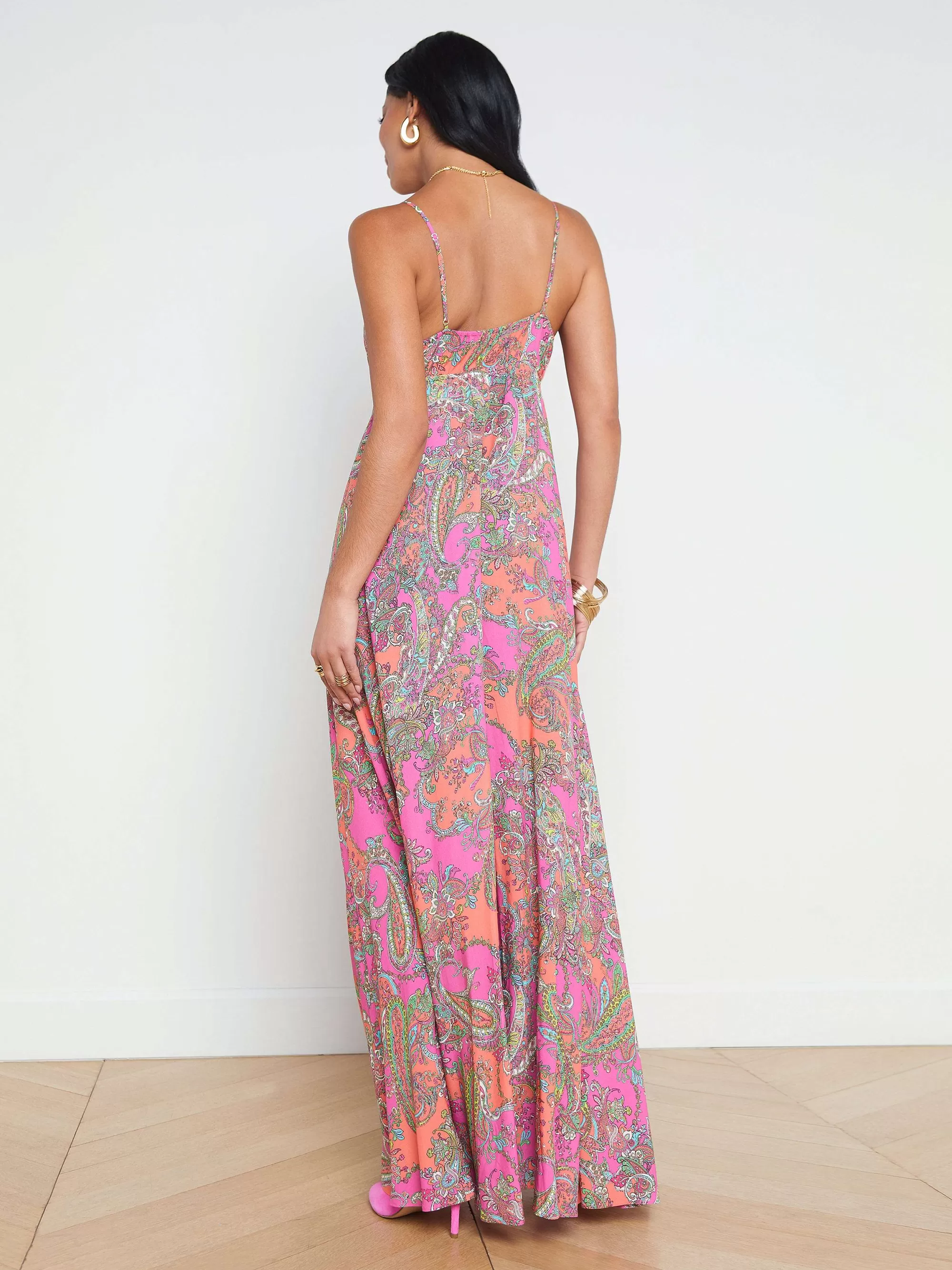 L'AGENCE Stefani Maxi-Jurk Rhodamine Multi Bright Pop Paisley Discount