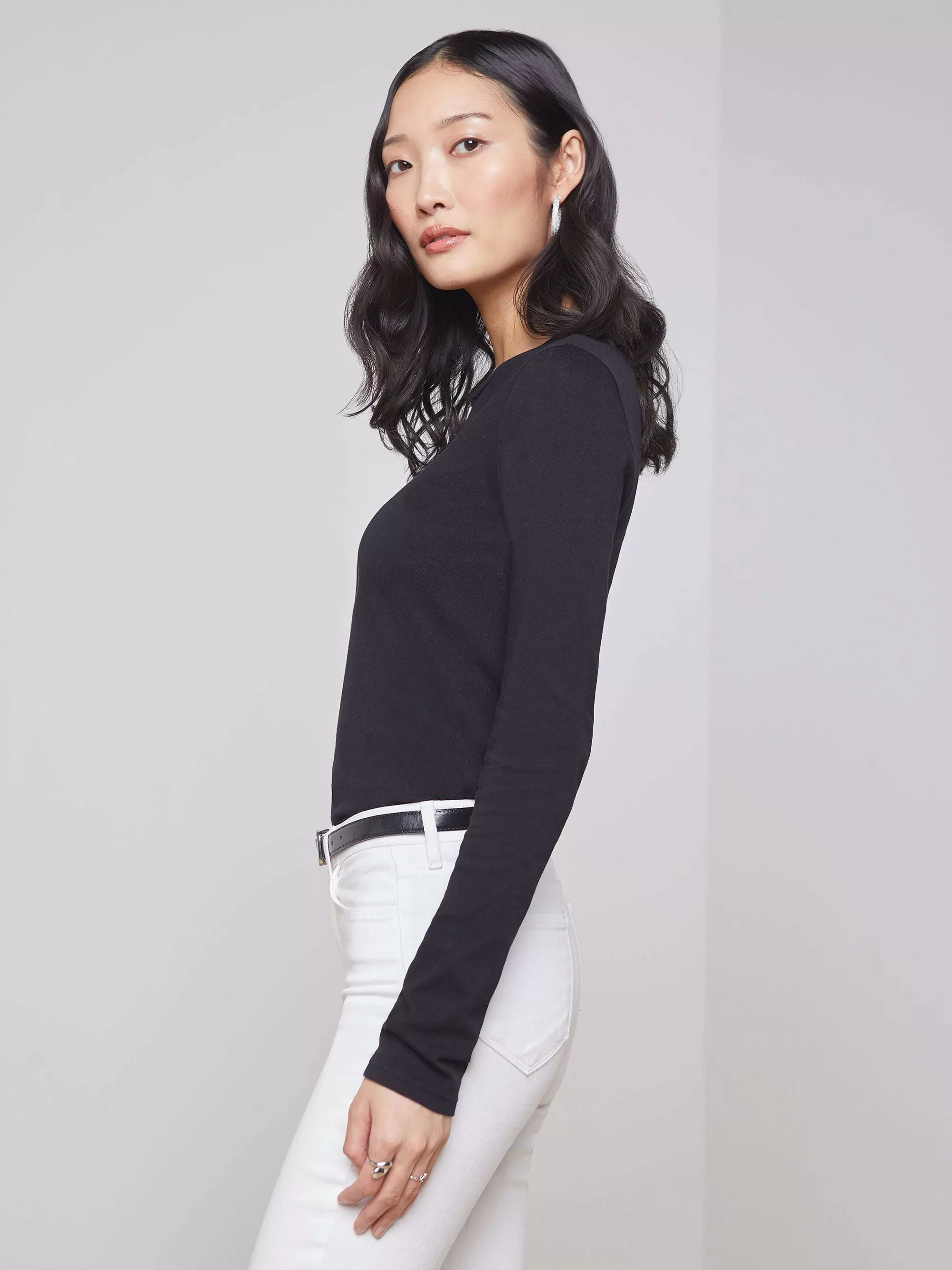 L'AGENCE Tess T-Shirt Met Lange Mouwen Zwart Cheap