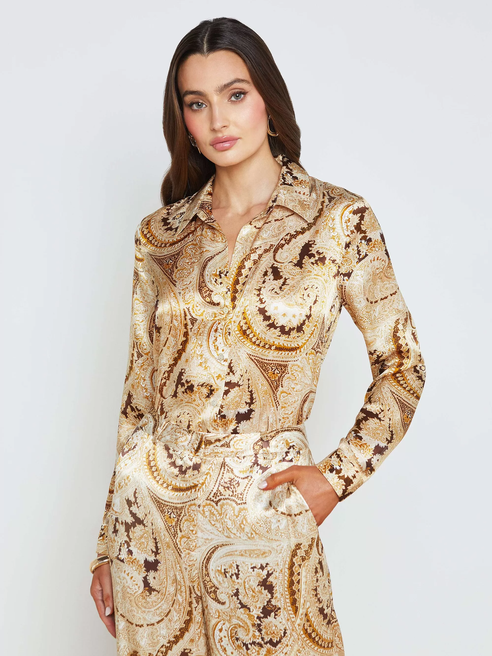 L'AGENCE Tyler Zijden Blouse Ivoorkleurige Multi Boute Paisley Clearance