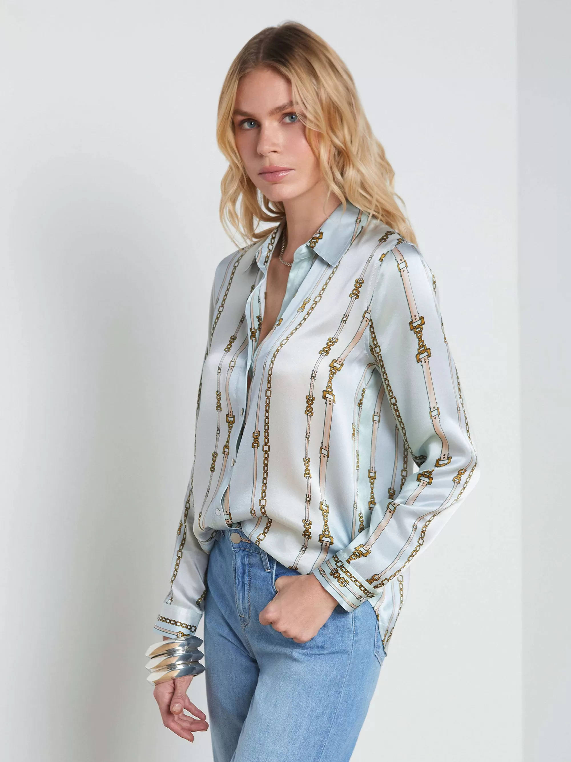 L'AGENCE Tyler Zijden Blouse Pastelkleurige Multiriemstreep Outlet