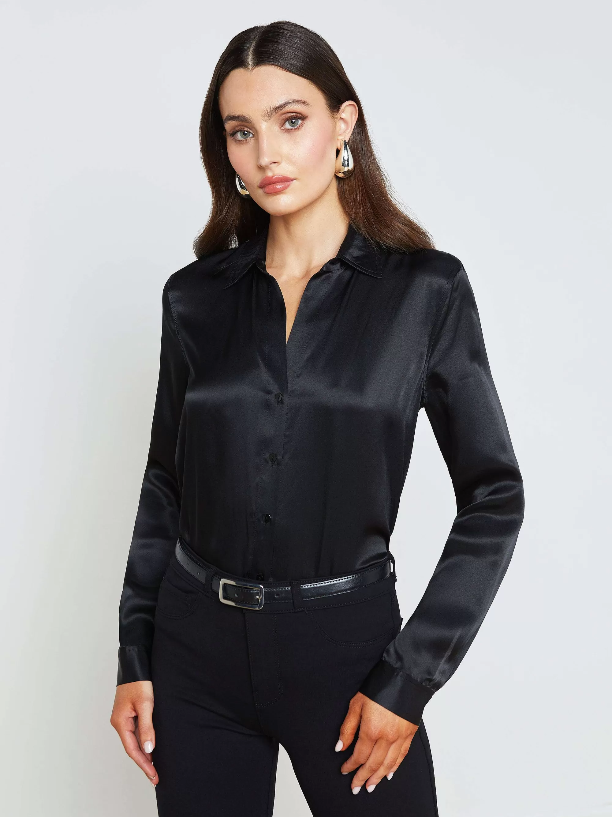 L'AGENCE Tyler Zijden Blouse Zwart New