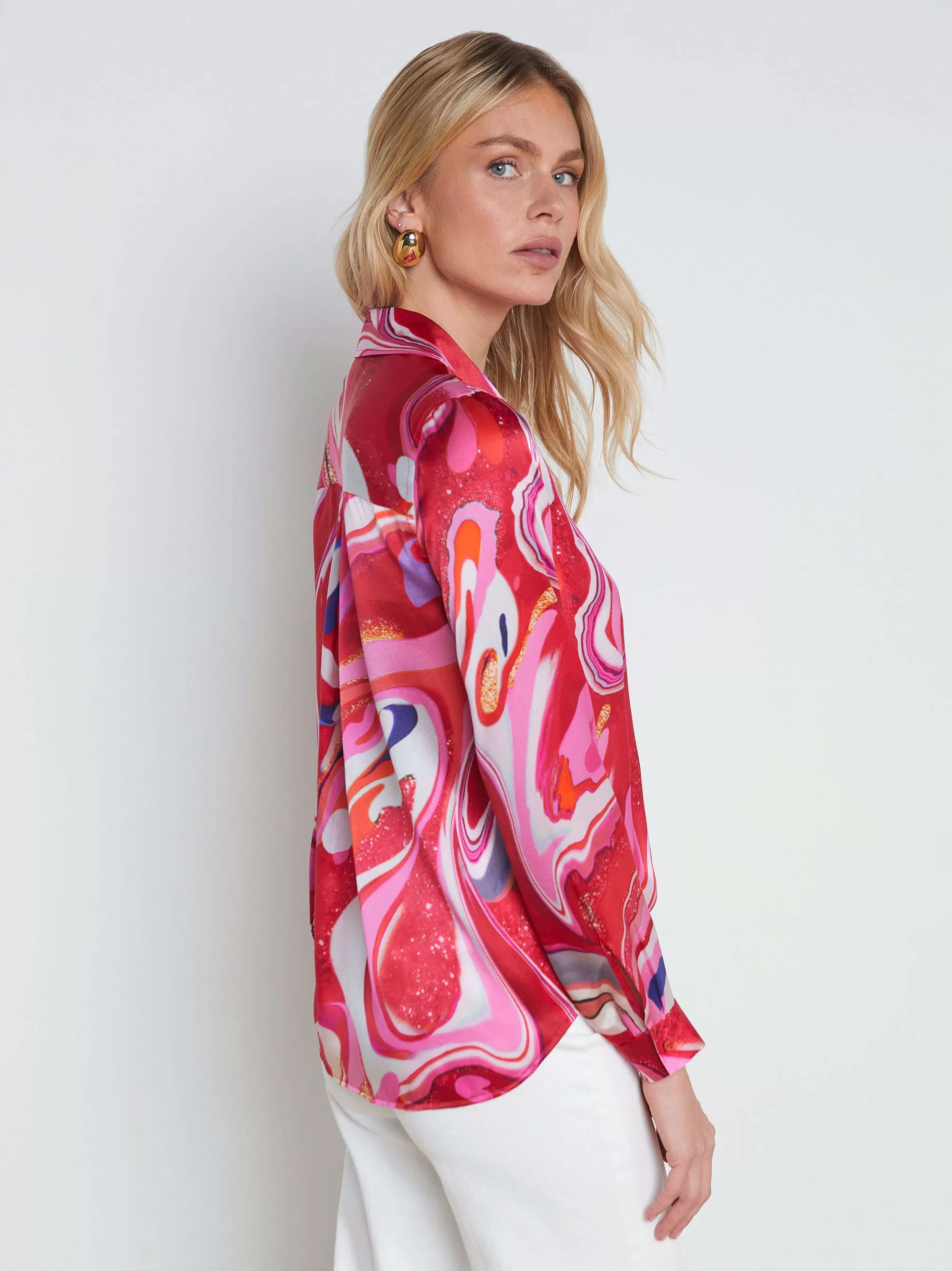 L'AGENCE Tyler Zijden Blouse Roze Multi-Tie-Dye-Werveling Discount