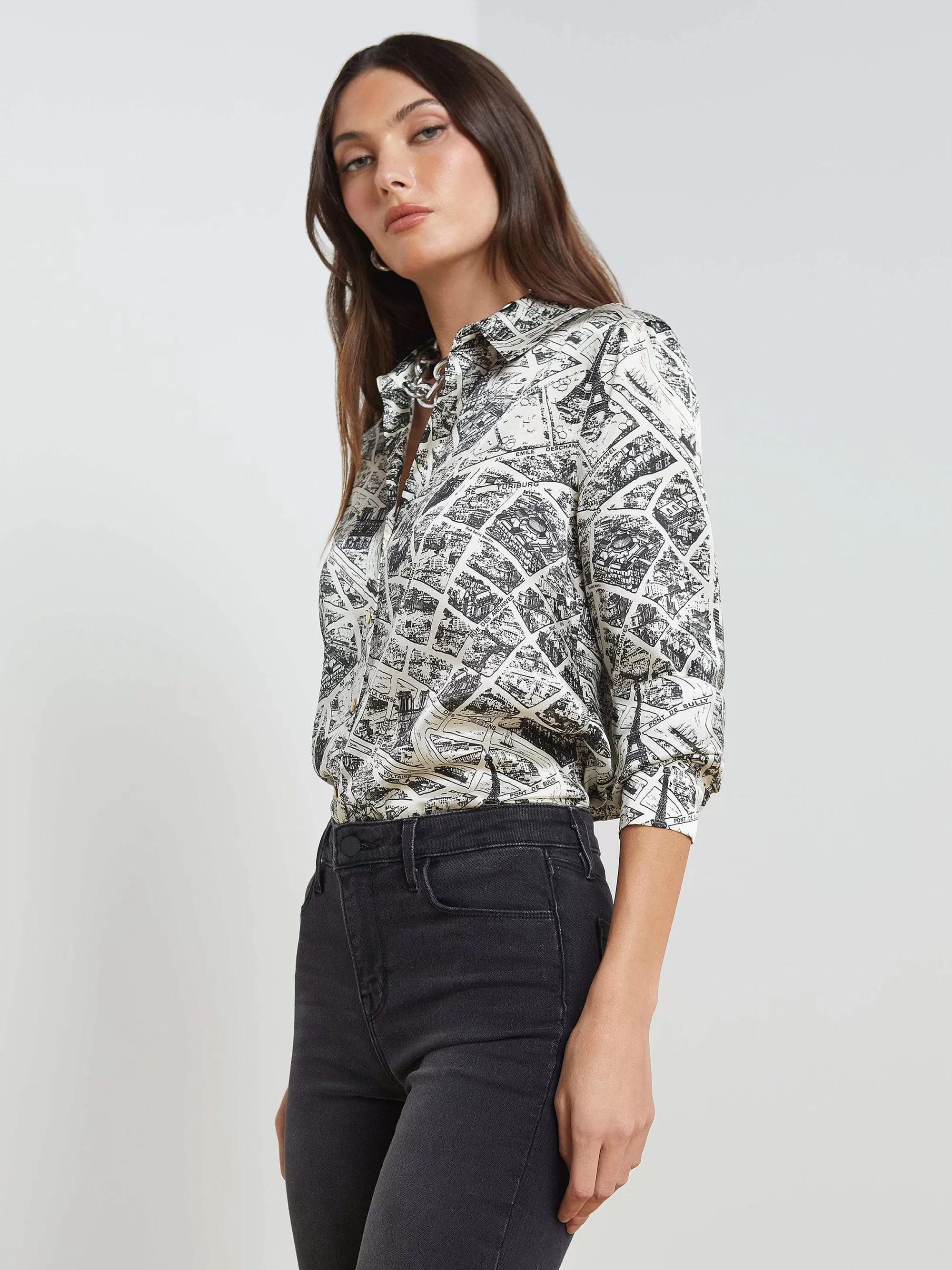 L'AGENCE Tyler Zijden Blouse Ecru Multikaart Van Parijs Cheap