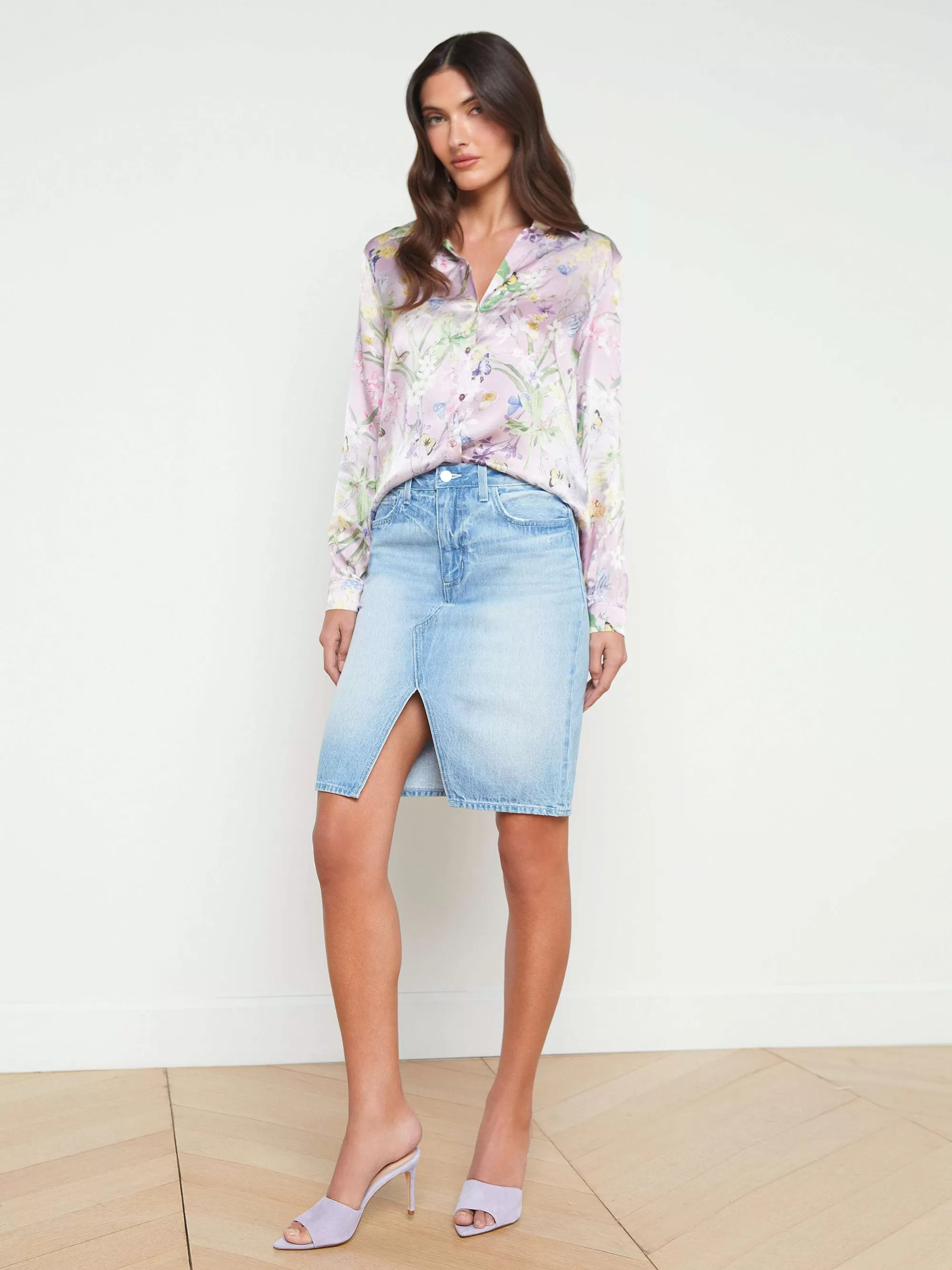 L'AGENCE Tyler Zijden Blouse Lila Sneeuw Botanische Vlinder Sale