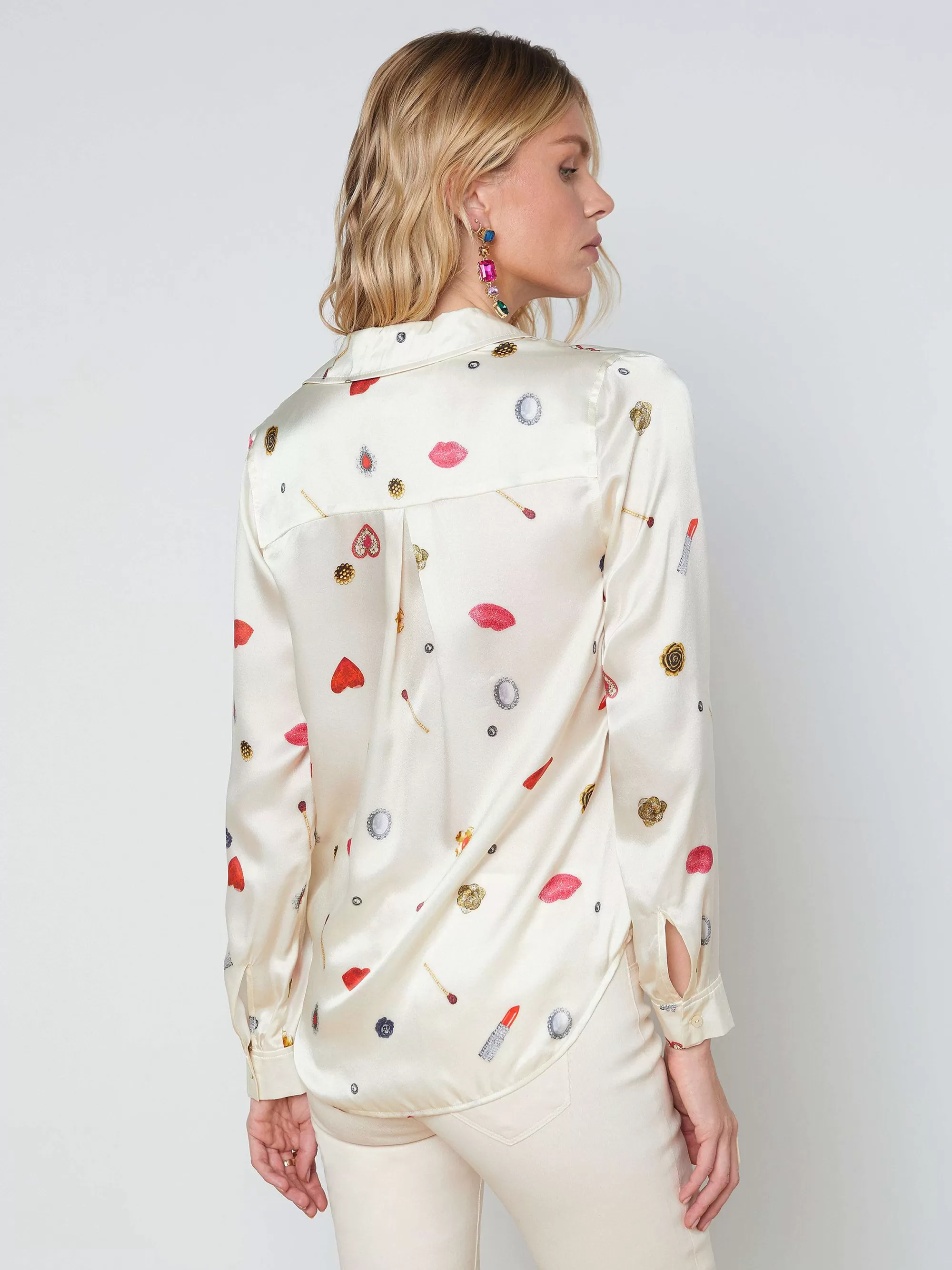 L'AGENCE Tyler Zijden Blouse Champagne Multi-Hart Juweel Discount