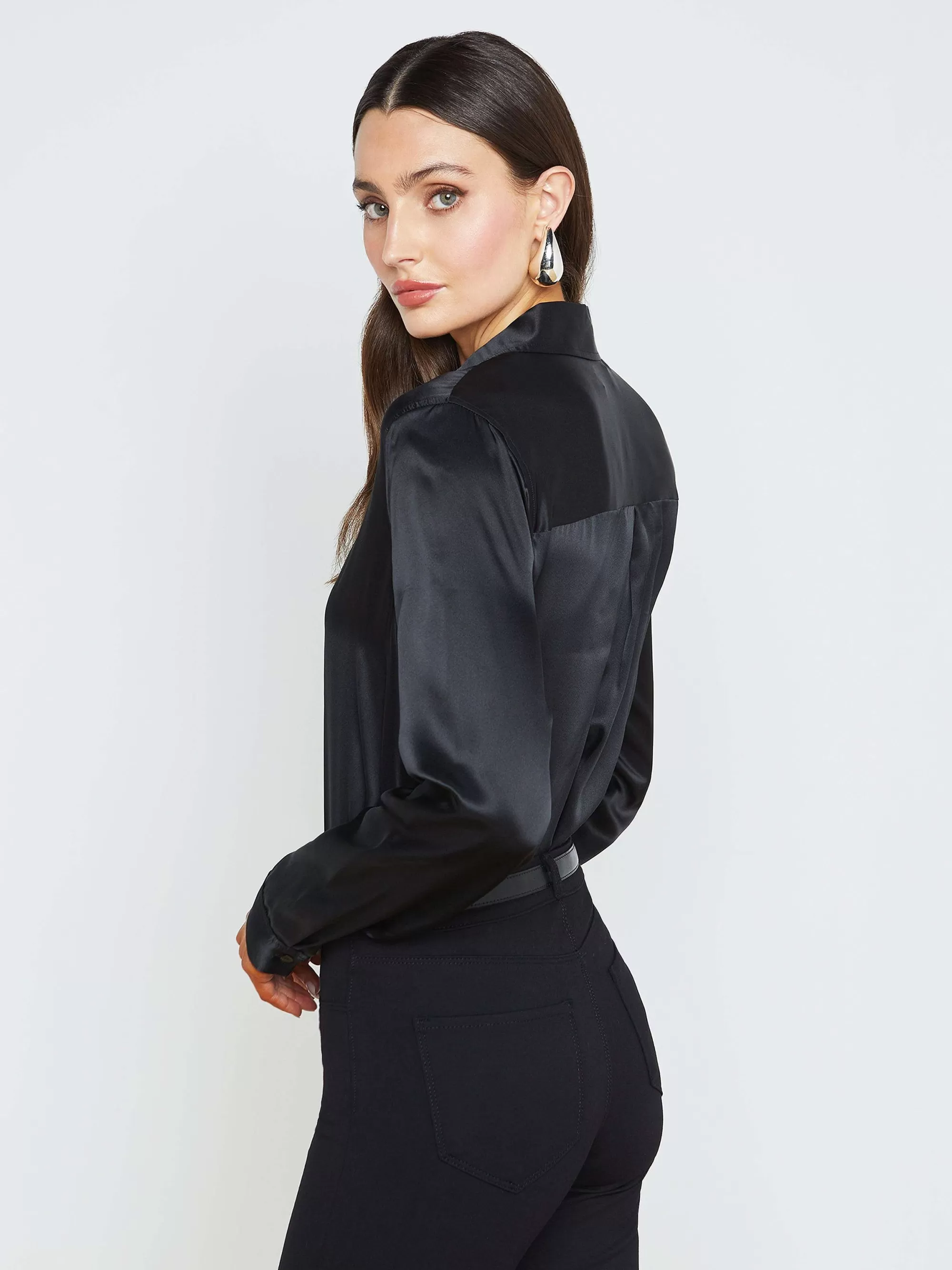 L'AGENCE Tyler Zijden Blouse Zwart New