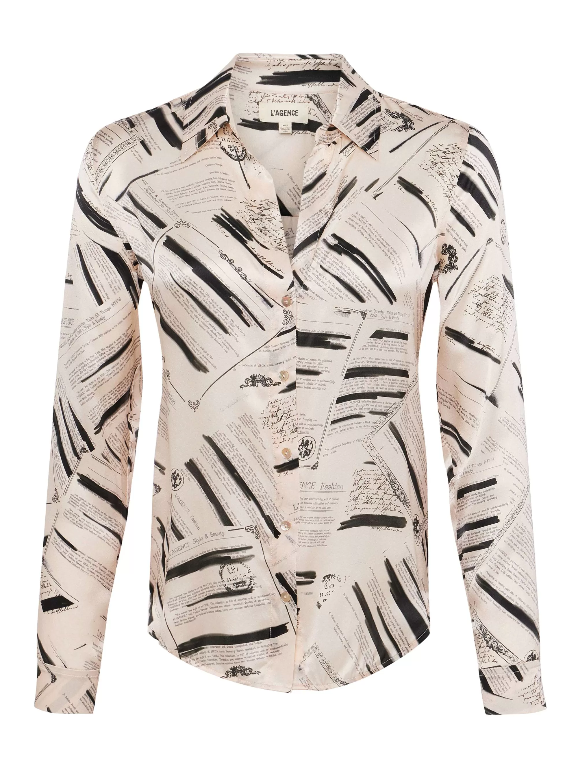 L'AGENCE Tyler Zijden Blouse Ecru/Zwarte Typemachine Hot