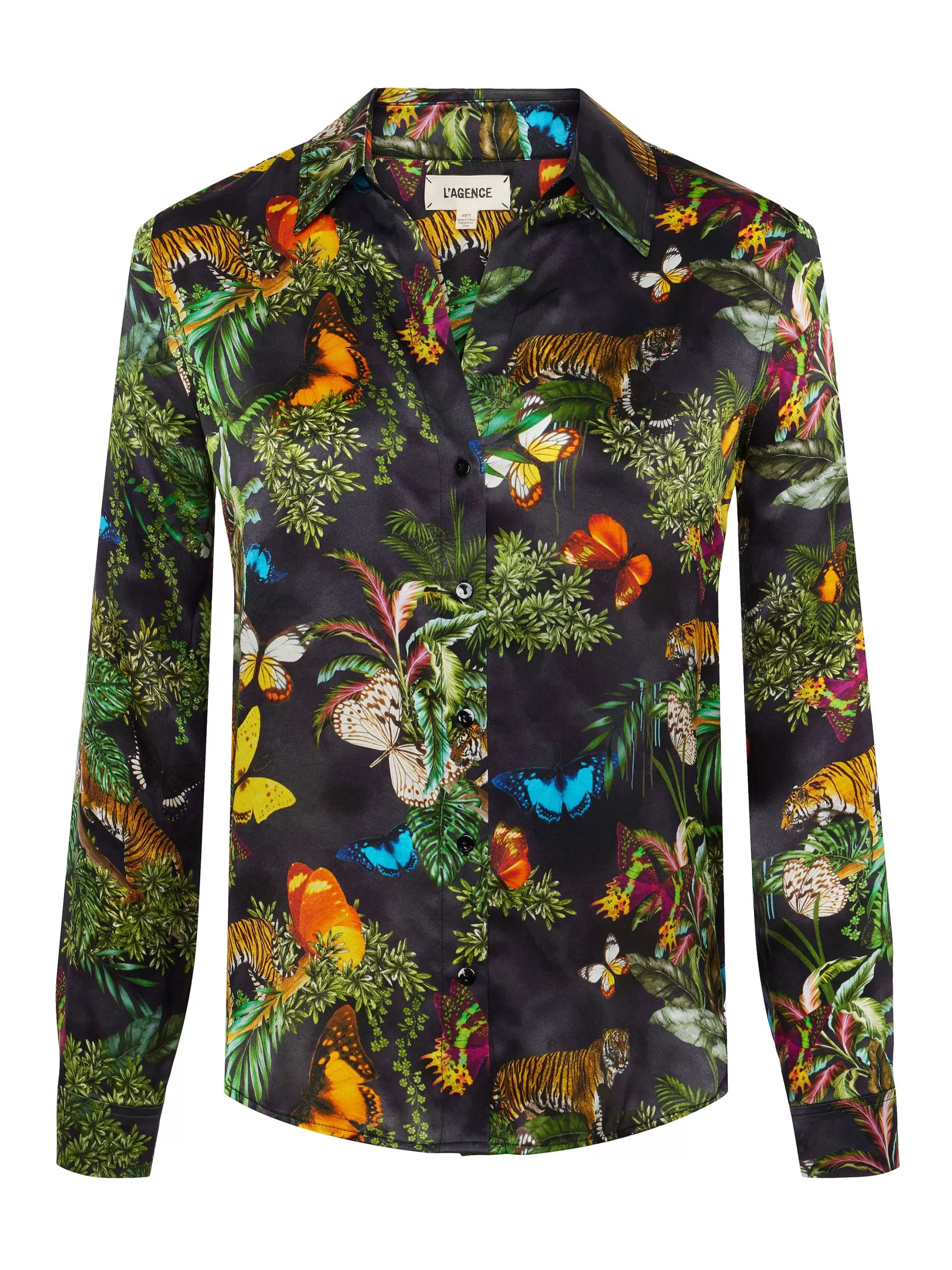 L'AGENCE Tyler Zijden Blouse Zwarte Multi Vlinder Tijger Jungle Best Sale