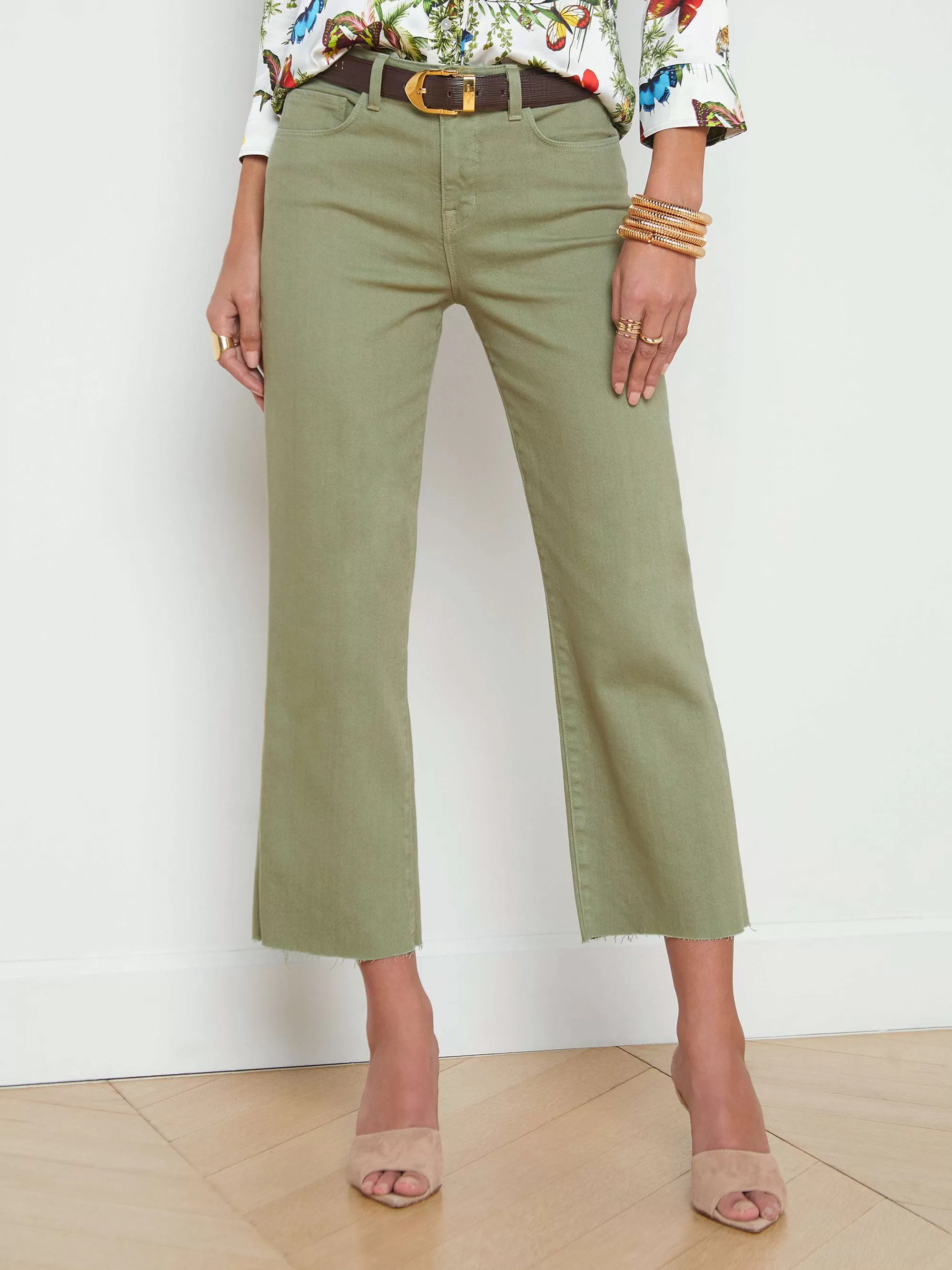 L'AGENCE Wanda Cropped Jeans Met Wijde Pijpen Zacht Leger Online